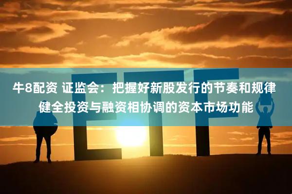 牛8配资 证监会：把握好新股发行的节奏和规律 健全投资与融资相协调的资本市场功能